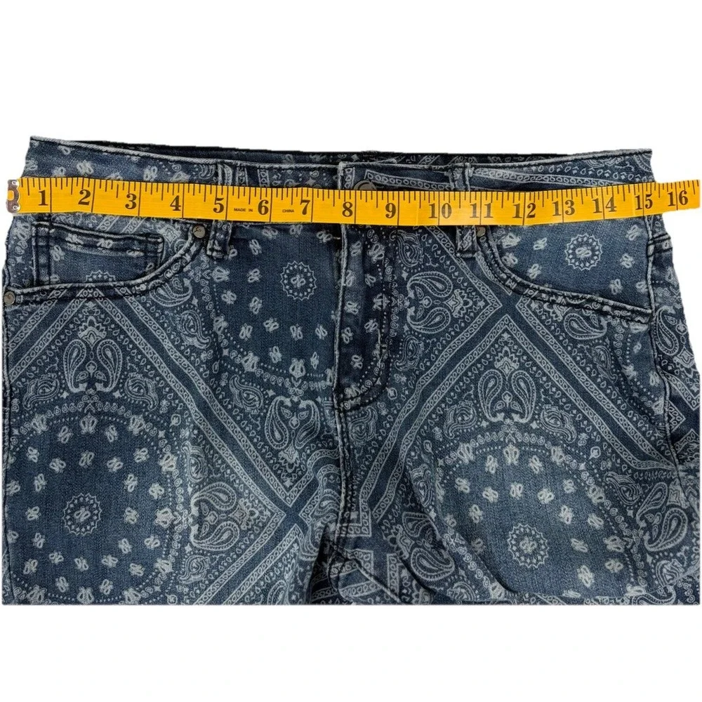Earl Skinny Ankle‎ Womens Size 10 Blue Jeans Mid Rise Abstract Paisley Sz 31x27